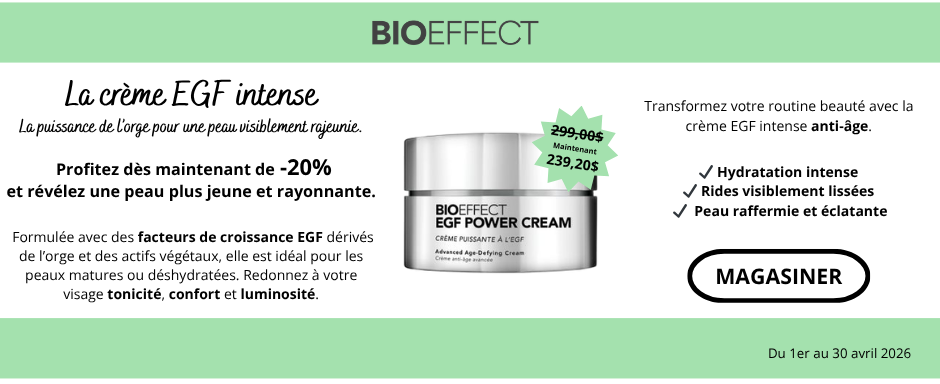 Promotion bioeffect cr&egrave;me EGF intense avril 2026 bandeau