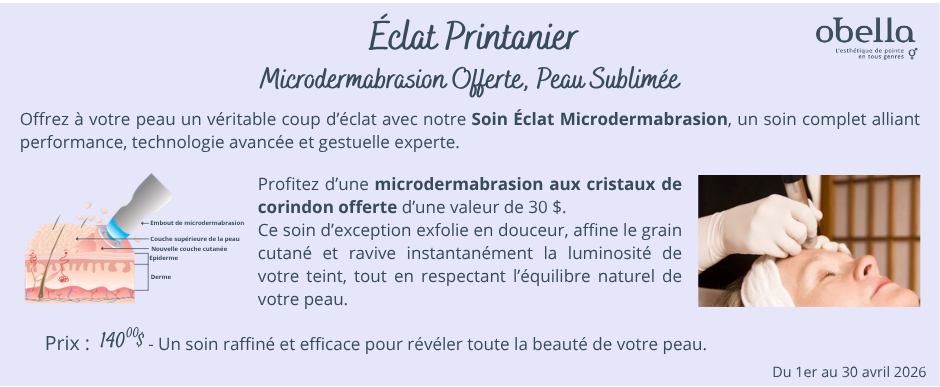 Promotion soin du visage microdermabrasion Avril 2026 bandeau