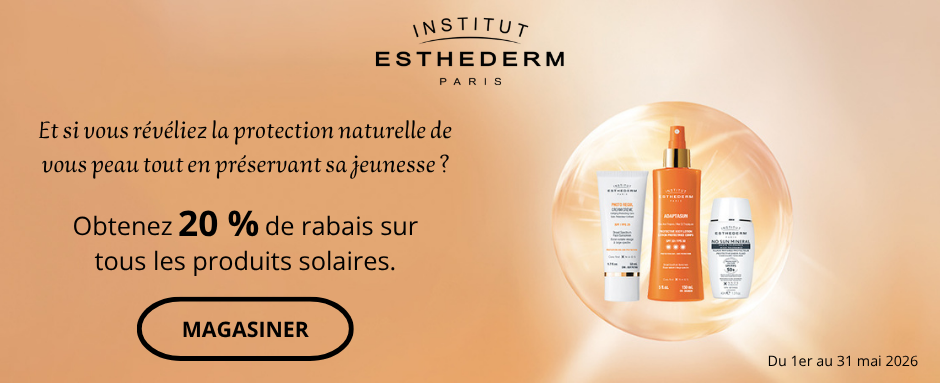 Promotion esthederm mai 2026 20% de rabais solaires bandeau