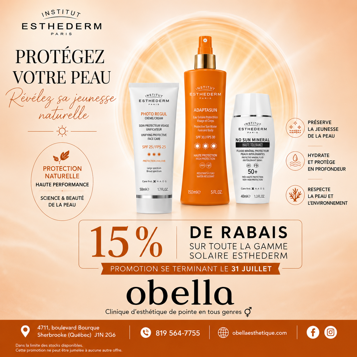 Promotion Esthederm 15% Juillet 2026 facebook