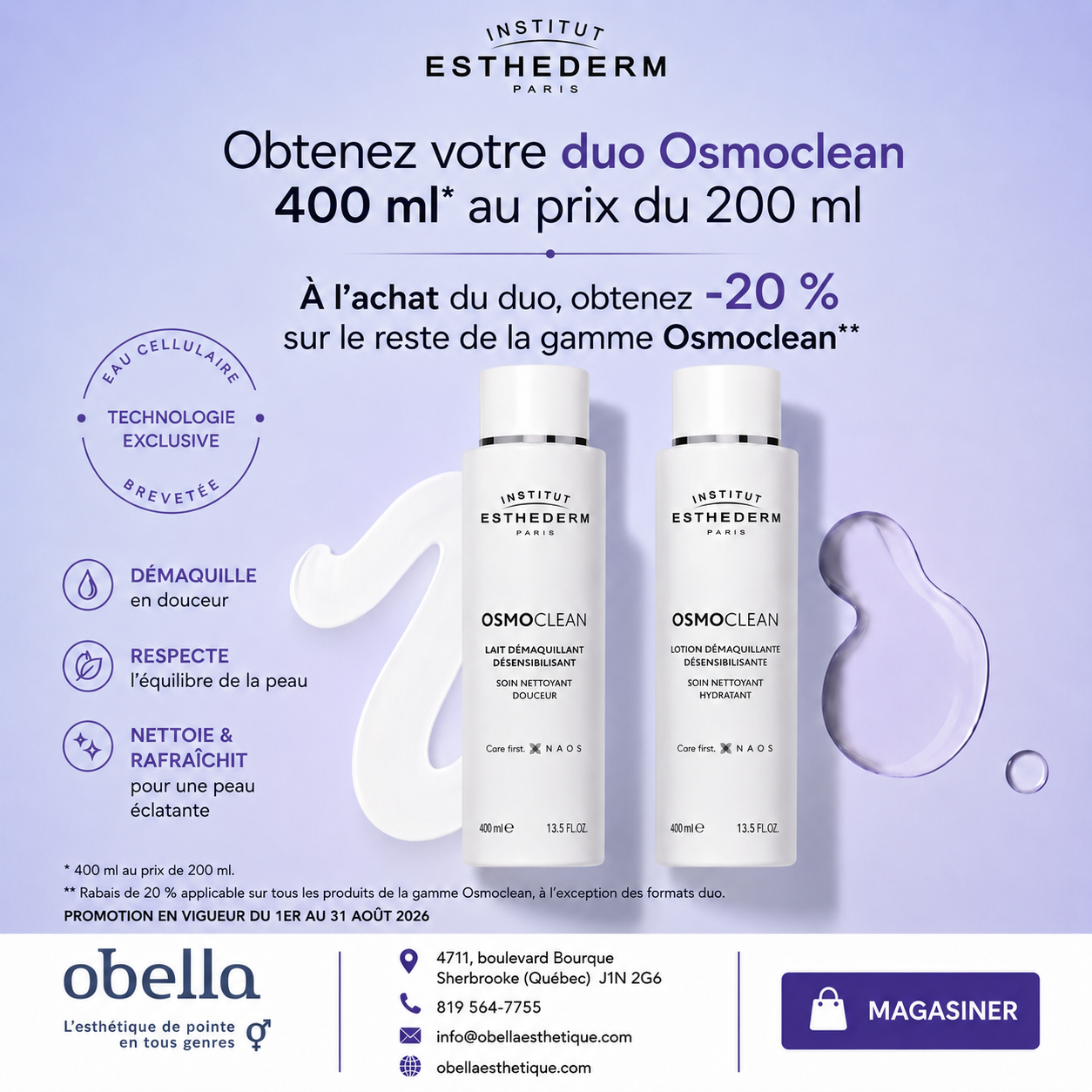 Promotion duo lait-lotion esthederm Août 2026