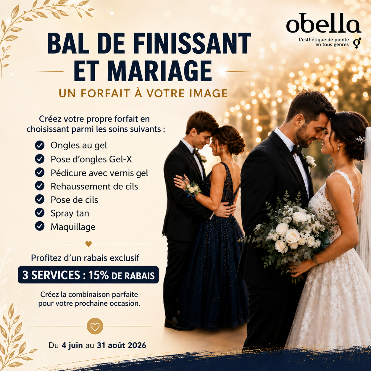 Forfait bal de finissant et mariage 2026