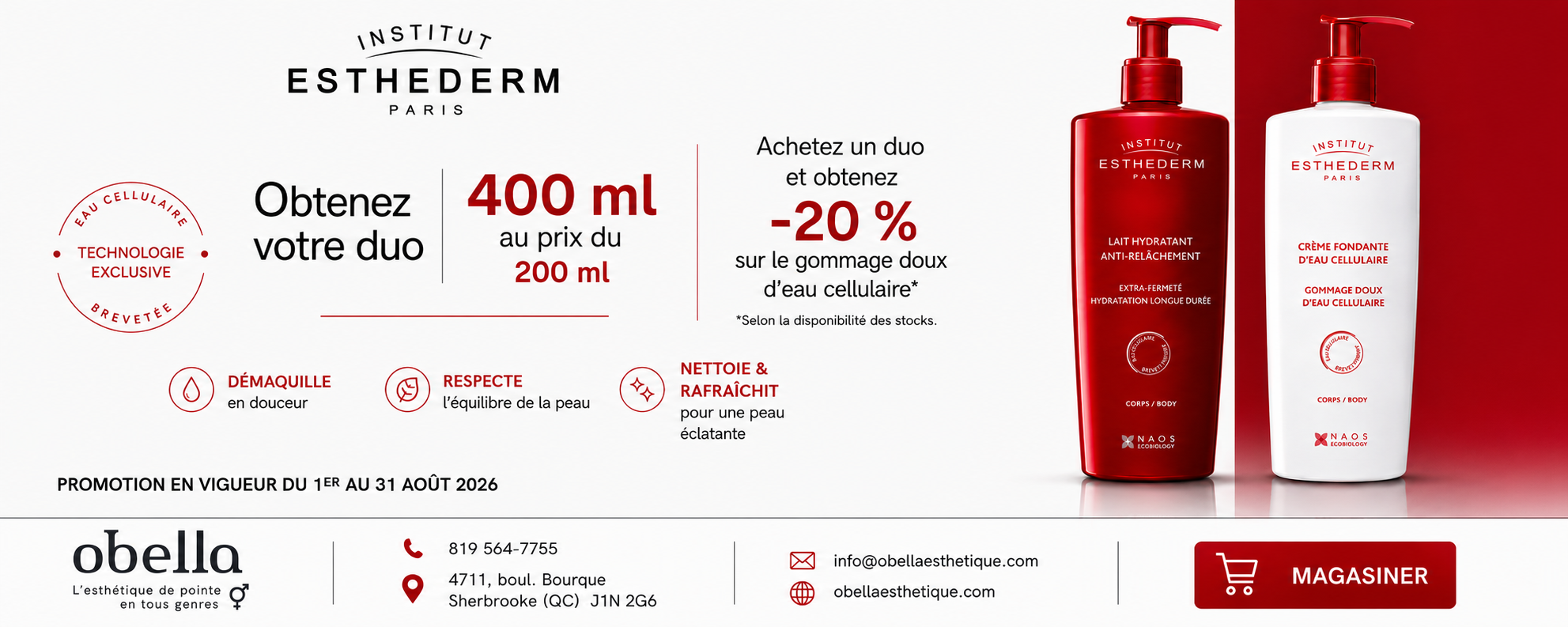 Promotion jumbo corps esthederm Ao&ucirc;t 2026 bandeau