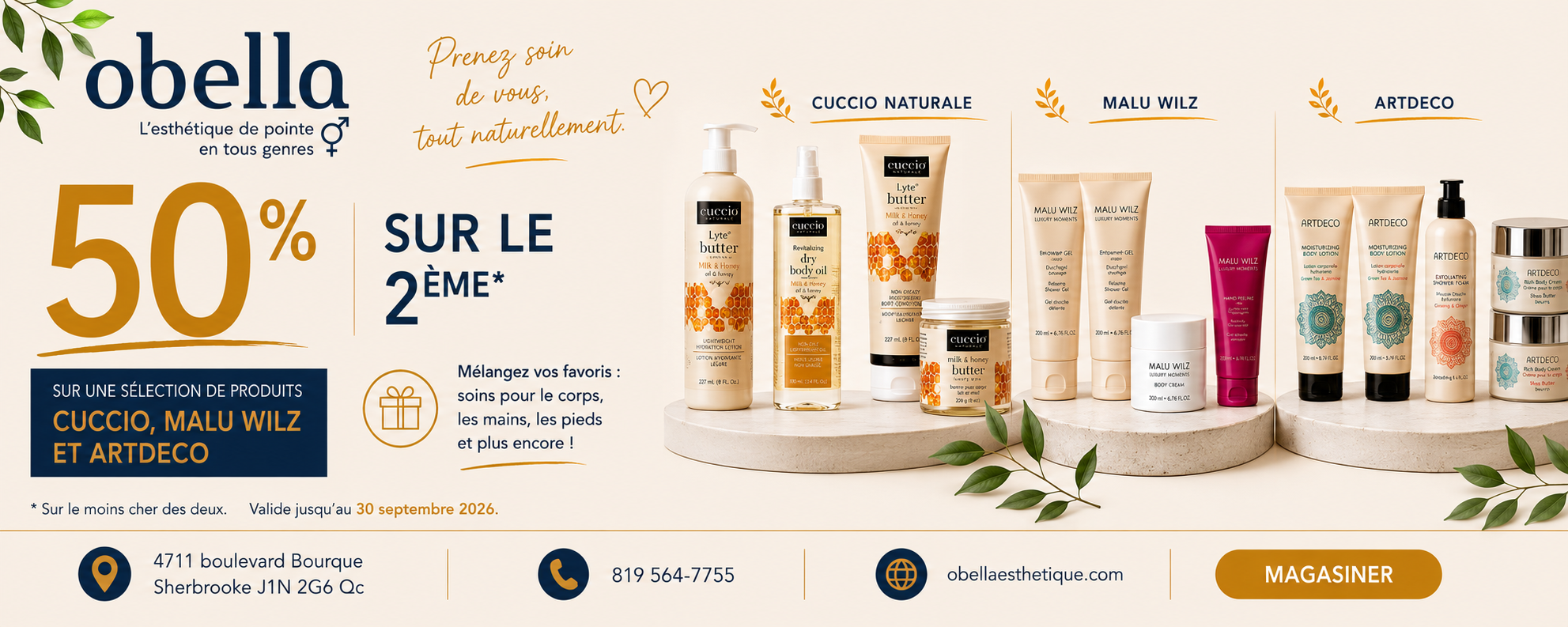 Promotion soins corps cuccio, malu et artdeco Septembre 2026 bandeau